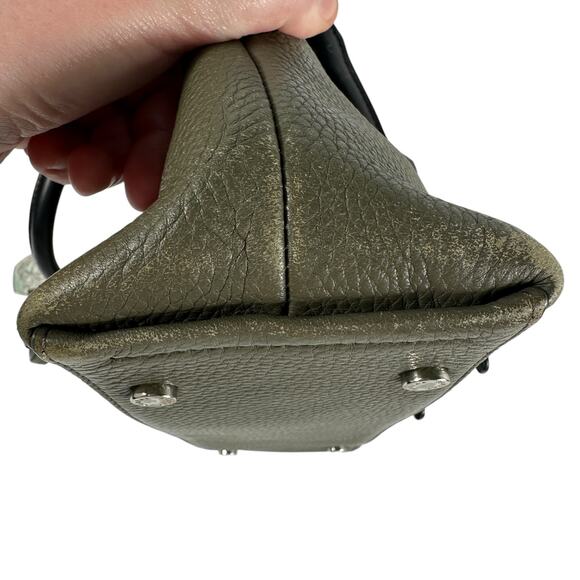 RUDSAK Genuine Leather Pebbled Moss Green Black Top Handle Satchel Shoulder Bag - Picture 15 of 16